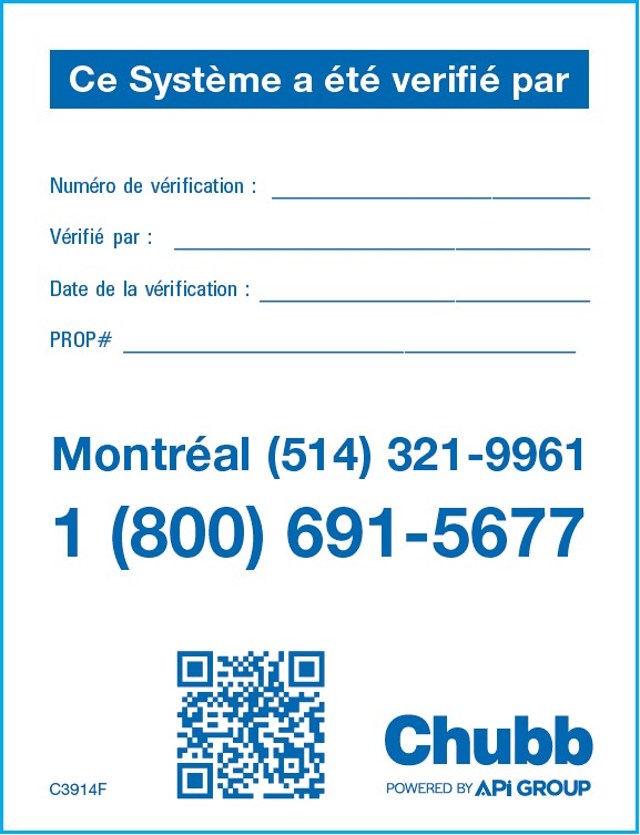 85000-C3914F - FACP VERIFICATION STICKER [FRE]