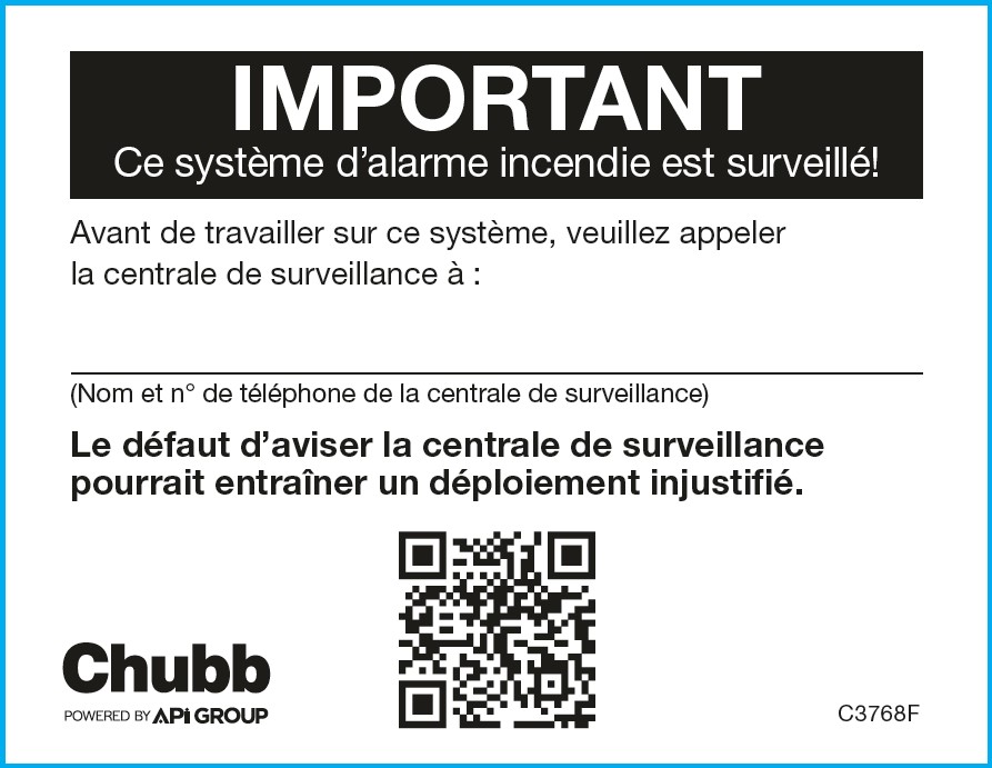 85000-C3768F - FIRE ALARM MONITORING STICKER [FRE]